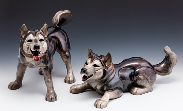 Husky Playtime - Male 10.5″ tall x 8″ wide x 13″ long and Female 6.5″ tall x 7″ wide x 15″ long