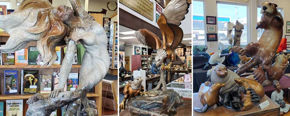 Sculpture Collage - Gold Beach Books & Art Gallery - The Largest Display of Bronze Sculptures in Oregon